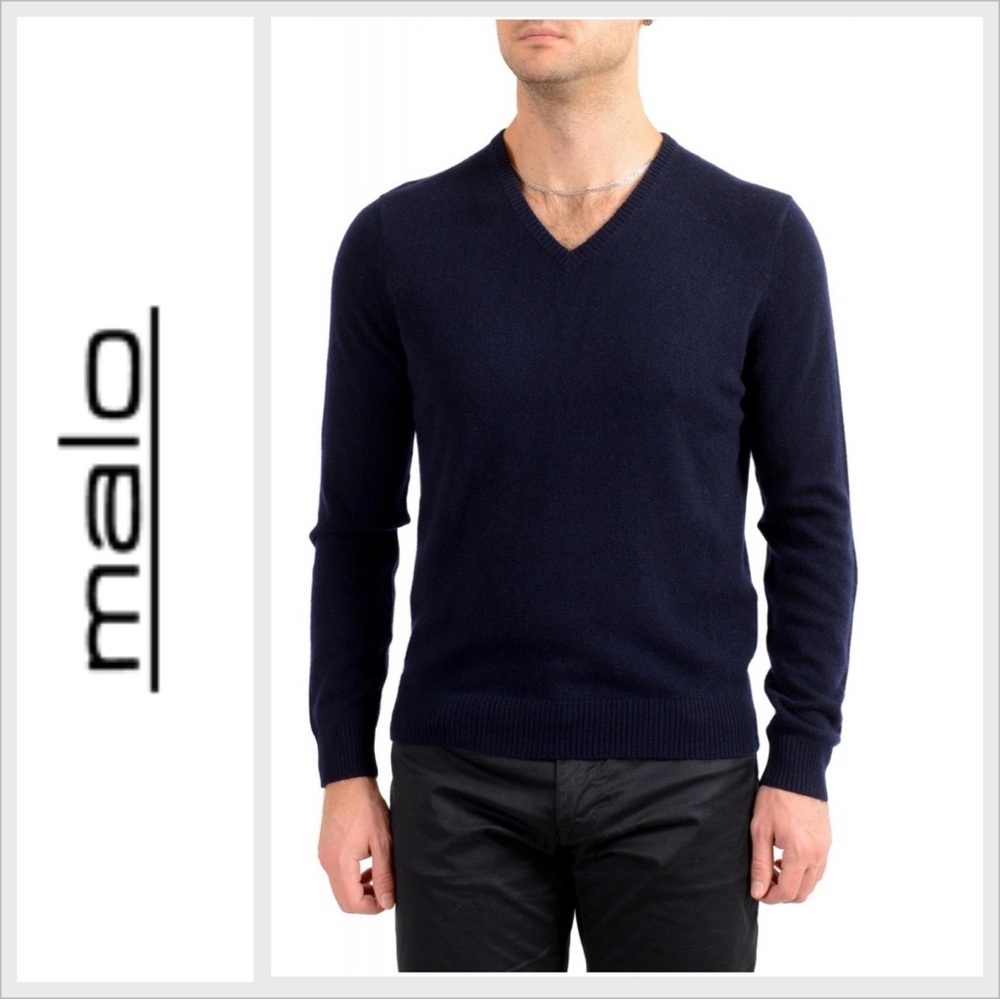 NWT Malo Wool & Cashmere-Blend V-Neck Sweater blue L
